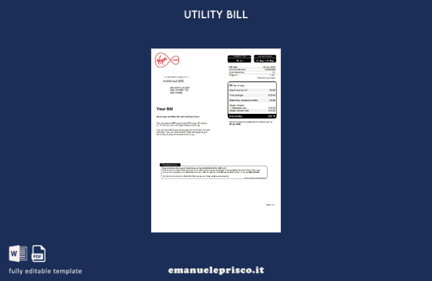stile verificato Modello di bolletta delle utenze Virgin Media del Regno Unito